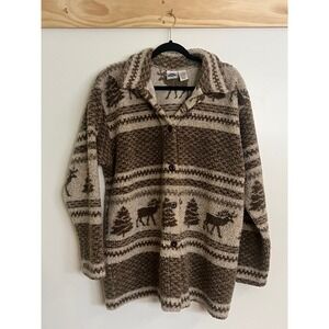 Women Fuzzy Sweater Cardigan Size Large Cabincore Outdoor Button Down